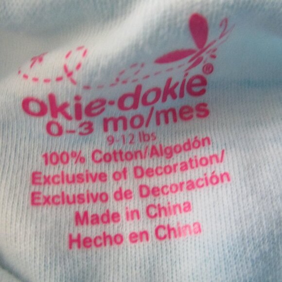 Okie Dokie Polo Romper Infant Girls Size 0-3M Blue Striped Short Sleeve Collared - Picture 2 of 4